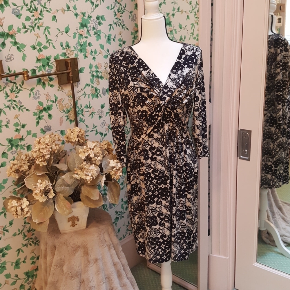 Evan-Picone dress size 12 black/cream print